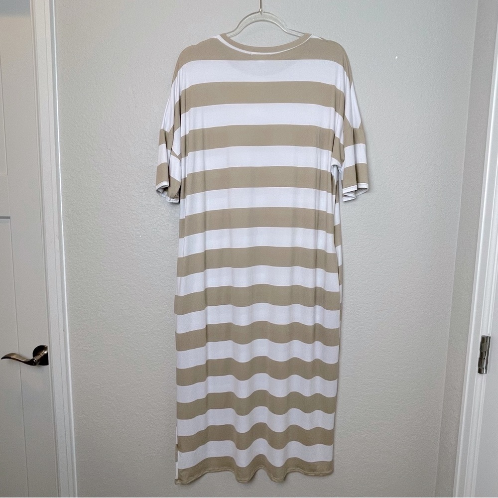 Bnwt! Shop Stevie Striped Beige And White Midi Dress With Pockets Size Xl — image 2 of 8